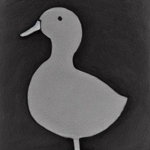 Prompt: line drawing of an abstract duck figure, white on black. highly artistic. professional. museum