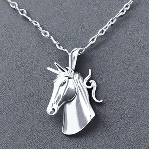 Image similar to a cute silver unicorn necklace pendant, 3 d rendering, elegant, noble, stylish