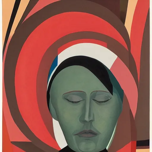 Image similar to ruby by tomma abts. this installation art was painted in 1 9 3 7 during the guerra civil espanola. the woman in the installation art is weeping. she is wearing a black dress & a black veil. her face is distorted by grief. the installation art is dark & somber.