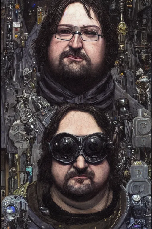 Image similar to portrait of gothic Gabe Newell, cyberpunk, Warhammer, highly detailed, artstation, illustration, art by Gustav Klimt