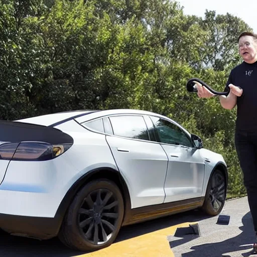 Prompt: Elon Musk demonstrating his new high speed banana transport system