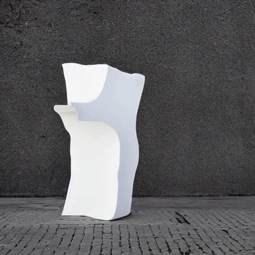 Image similar to a white object with writing on it sitting on a table, a surrealist sculpture by marcel duchamp, behance, conceptual art, artwork, academic art, surrealist