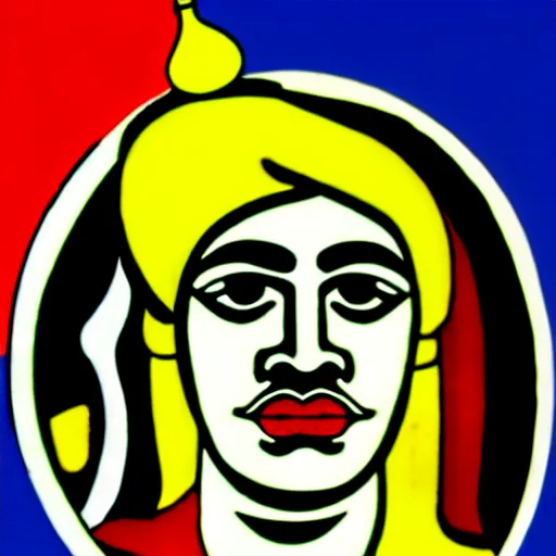 Prompt: indian god and politician, sticker in style of roy lichtenstein, plain black background, dye cut sticker