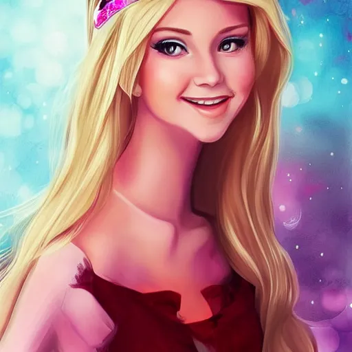 Prompt: very very very beautiful beauty queen in her 20s with blonde hair and crown wearing pink prom dress, making eye contact, smiling, flirty, 8k, perfect body, perfect face, full body portrait, digital art drawn by WLP and artgerm