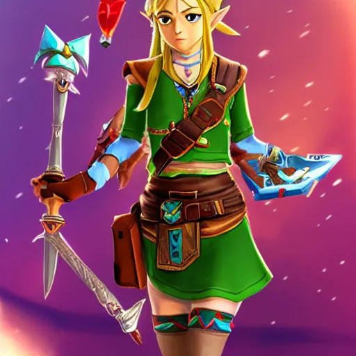 Image similar to Zelda from Zelda game in short skirt, digital art, 4k, hd, cute, details, legend of Zelda