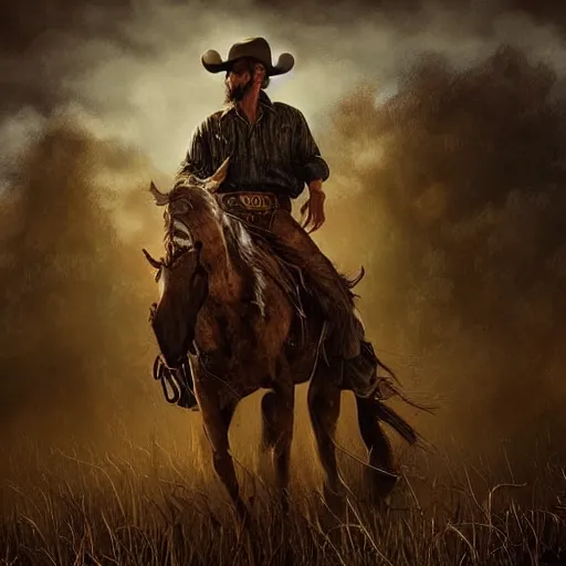 Prompt: a last stand of a cowboy, DeviantArt, art station, illustration, highly detailed, artwork, cinematic, hyper realistic