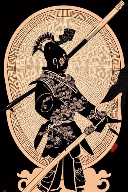 Image similar to silhouette of a chinese warrior illustration 精 忠 報 國, vector art style, medium shot, intricate, elegant, highly detailed, digital art, ffffound, art by jc leyendecker and sachin teng