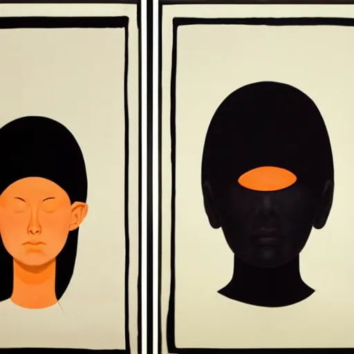 Prompt: The installation art is an abstract portrait of a woman. The woman's face is divided into two halves, one half is black and the other is white. The woman's eyes are large and staring. The installation art is full of energy and movement. by Matt Bors, by Tatsuro Kiuchi realistic