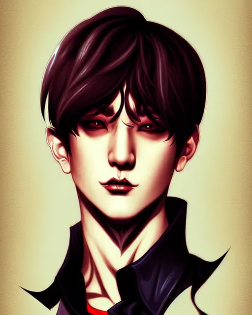 Image similar to digital art, fantasy portrait of vampire jungkook, by james jean, by ross tran, ultra detailed, character design, concept art, trending on artstation,