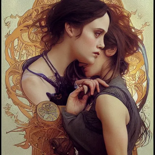 Image similar to amazing lifelike award winning pencil illustration of Winona Ryder and Christina ricci trending on art station artgerm Greg rutkowski alphonse mucha cinematic