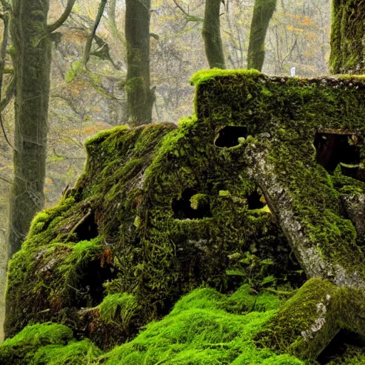 Prompt: old ruins with moss on top, direct sunlight