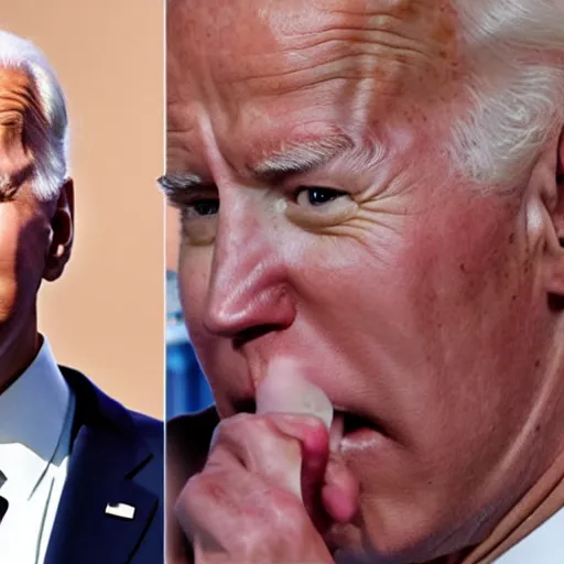 Image similar to terrified out of white chocolate made Joe Biden, melting, yelling for help