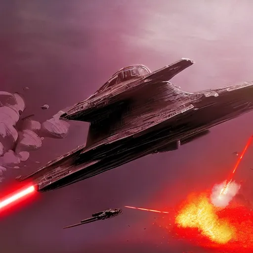 Image similar to darth vader's tie advanced flying to a volcanic planet concept art by doug chiang, cinematic, realistic painting, high definition, concept art, path tracing, high quality, highly detailed, 8 k, red colors, hyperrealistic, concept art