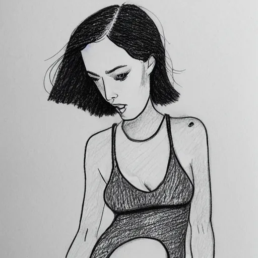 Image similar to a drawing of a woman in a bathing suit, an ink drawing by sam bosma, featured on tumblr, modern european ink painting, ink drawing, outlined art, stipple