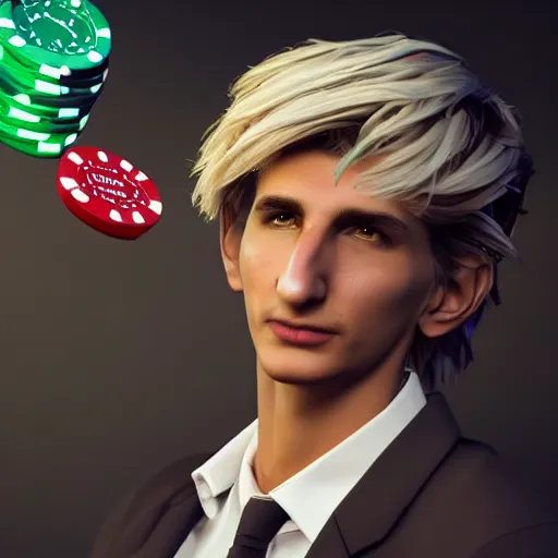 Image similar to a high quality photo of handsome gigachad XQC gambling, photorealism, 8k, artstation