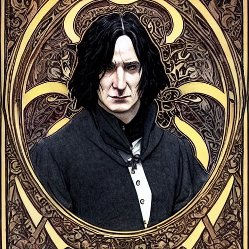 Image similar to a stunning matte portrait of a severus snape as harry potter, intricate, elegant, highly detailed, digital painting, artstation, sharp focus, illustration, art by rebecca guay and arthur rackham and alphonse mucha and john william waterhouse, pixv