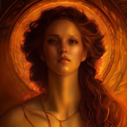 Image similar to majestic gracious regal seductive deity aphrodite portrait, ancient greece, atmospheric lighting, painted, intricate, volumetric lighting, beautiful, rich deep colours masterpiece, golden hour, sharp focus, ultra detailed, by leesha hannigan, ross tran, thierry doizon, kai carpenter, ignacio fernandez rios