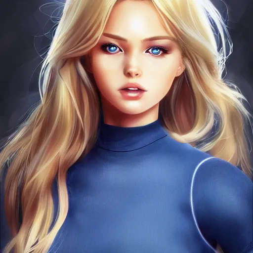 Image similar to a very beautiful young donald trump, full body, long wavy blond hair, sky blue eyes, full round face,, bikini, miniskirt, front shot, highly detailed, cinematic wallpaper by stanley artgerm lau