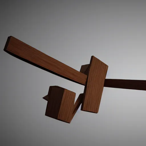 Image similar to a four-directional catapult, 3D model, octane render, wooden