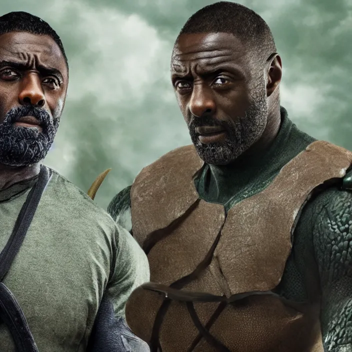 Image similar to film still of Idris Elba as a Ninja Turtle in new film, photorealistic 4k