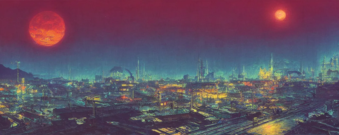 Image similar to awe inspiring bruce pennington city landscape, digital art painting of 1 9 6 0 s, japan at night, 4 k, matte