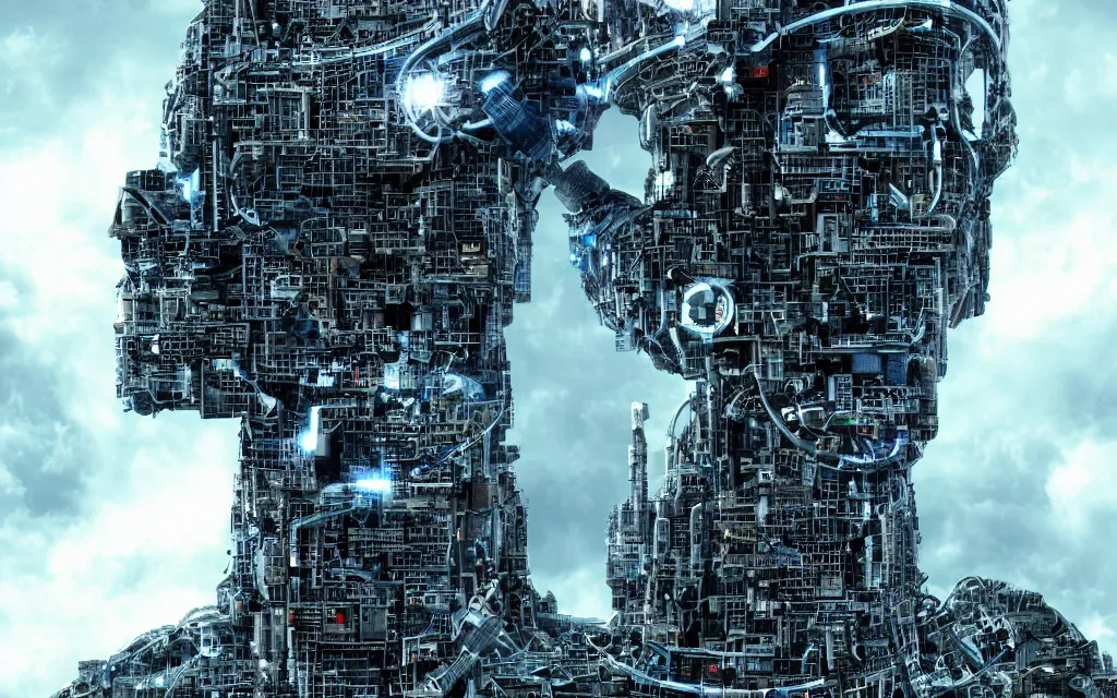 Prompt: cyborg in tower data storage style by william gibson high detalied realistic widescreen