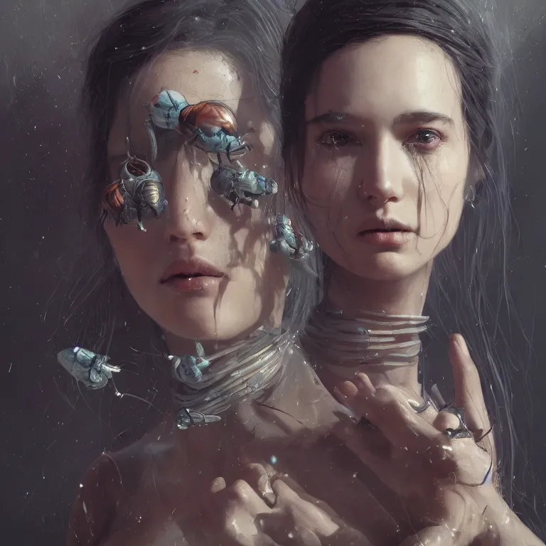 Image similar to a fancy portrait of half bug women by greg rutkowski, sung choi, mitchell mohrhauser, maciej kuciara, johnson ting, maxim verehin, peter konig, 8 k photorealistic, cinematic lighting, hd, high details, dramatic, atmosphereric, trending on artstation