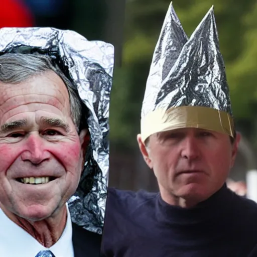 Image similar to george bush wearing tinfoil cone hat