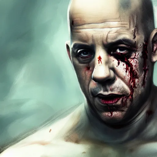 Prompt: a zombie Vin Diesel, by WLOP, horror, wounds, bloody, dark fantasy, trending on artstation