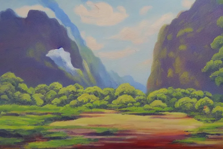 Image similar to painting of thailand landscape, oil on canvas