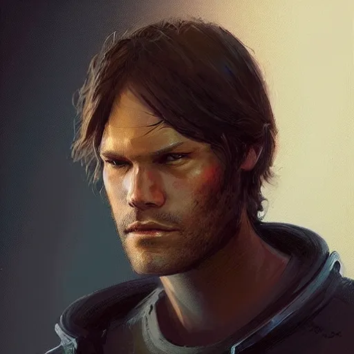 Image similar to “ portrait of jared padalecki by greg rutkowski, young, attractive, highly detailed portrait, scifi, digital painting, artstation, concept art, smooth, sharp foccus ilustration, artstation hq ”