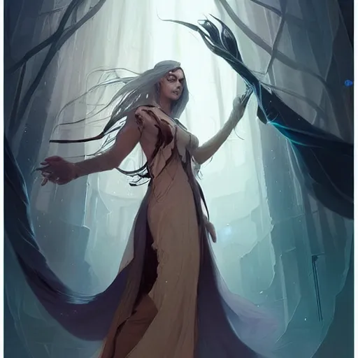 Image similar to a beautiful sorceress in long flowing robes, by charlie bowater, loish, peter mohrbacher, artgerm, greg rutkowski, krenz cushart, wlop, trending on artstation