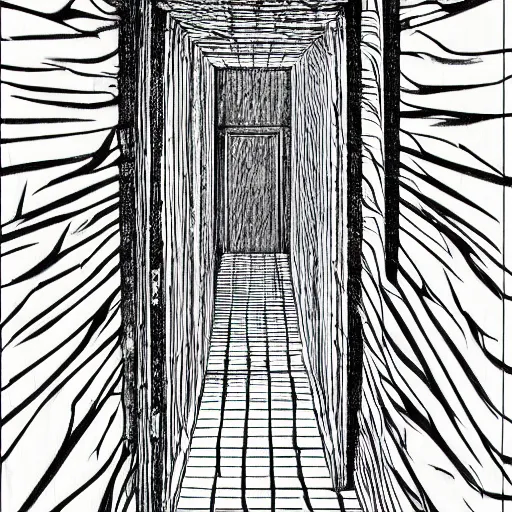 Image similar to a huge bright maze of many doorways and lots of stairs, artstation, Junji Ito, epic composition