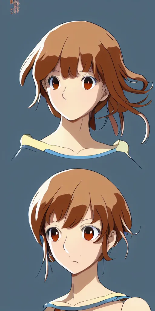 Image similar to anime art full body portrait character nausicaa concept art, anime key visual of elegant young female, brown hair and large eyes, finely detailed perfect face delicate features directed gaze, sunset in a valley, trending on pixiv fanbox, studio ghibli, extremely high quality artwork by kushart krenz cute sparkling eyes