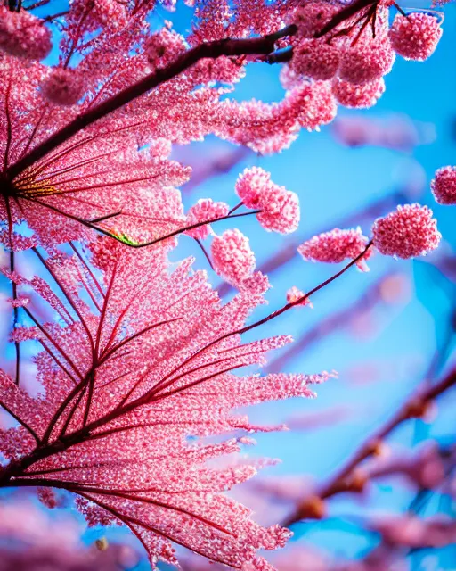 Image similar to highly stylized intricate cherry blossoms melting goo robert steven connett soft daylight 8k high angle shallow depth of field