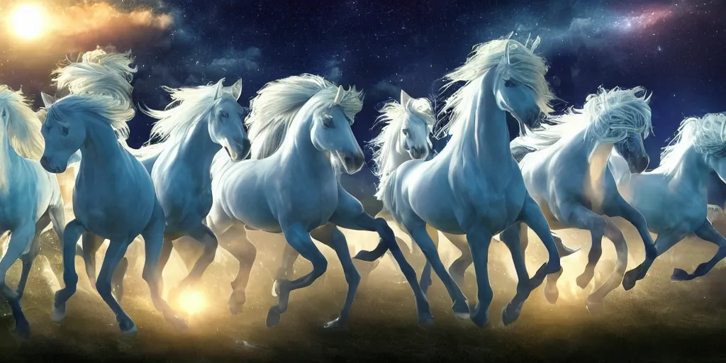 a group of cyan spectral ghostly translucent horses | Stable Diffusion |  OpenArt