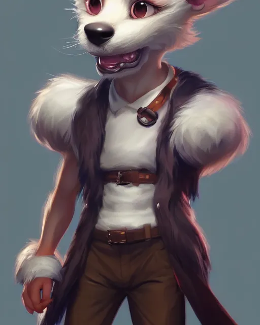 Prompt: character concept art of a cute young male anthropomorphic furry dog | | cute - fine - face, pretty face, key visual, realistic shaded perfect face, fine details by stanley artgerm lau, wlop, rossdraws, james jean, andrei riabovitchev, marc simonetti, and sakimichan, trending on artstation