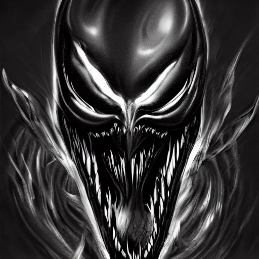 Image similar to Profile photo of the Venom , digital art, realistic, dark vibes, trending on artstation