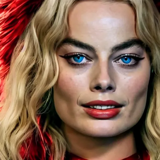 Image similar to margot Robbie wearing a cosplay costume, detailed face, 4k, hd, cinematic