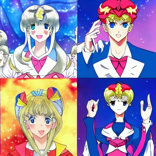 Image similar to lukashenko in style of sailor moon, anime, perfect faces, fine details