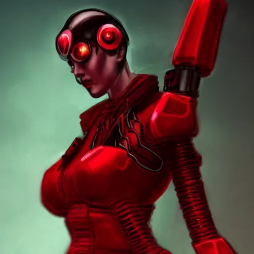 Image similar to cyberpunk cyborg dressed in red silk, in the style of robotpencil