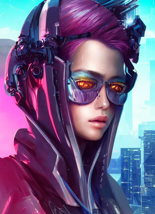 Image similar to beautiful, young cyberpunk ninja woman, extremely detailed gorgeous face, looks realistic, hyper-detailed portrait, sad eyes tears, vaporwave aesthetic, synthwave, magical, fantasy, ninchaku , artist Artgerm i and WLOP