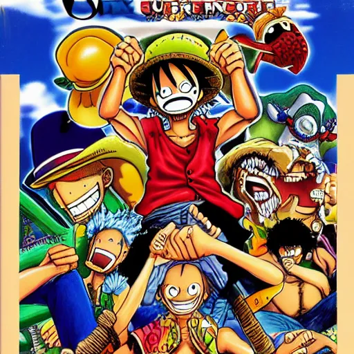 Prompt: one piece for the super nintendo entertainment system, cartridge illustration