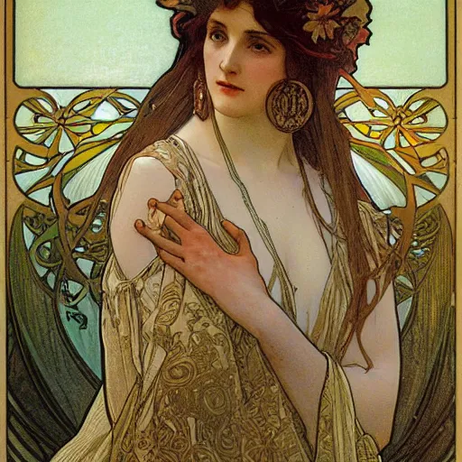Image similar to lady of the lake by alphonse mucha