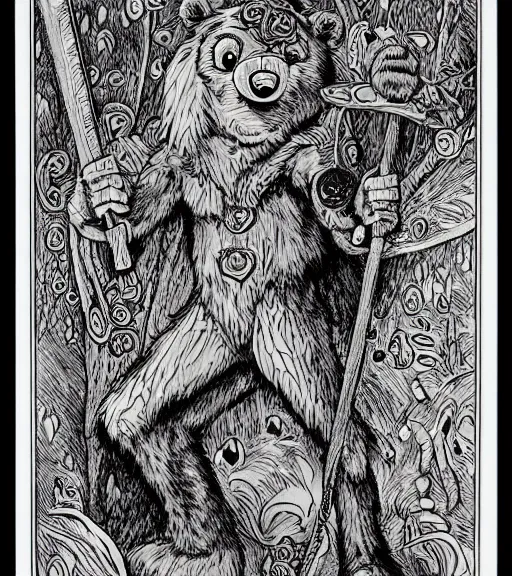 Image similar to a care bear as a d & d monster, pen - and - ink illustration, etching, by russ nicholson, david a trampier, larry elmore, 1 9 8 1, hq scan, intricate details, high contrast