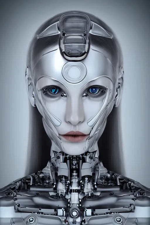 Image similar to robot with human face, female head, woman human face, human face realistic, human head, cyborg frame concept, cyborg by ales-kotnik, sci-fi android female