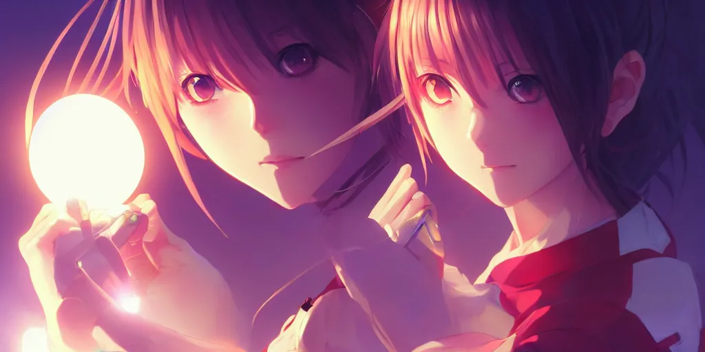 Image similar to beautiful anime girl holding a light source inside her hand, wearing samurai armor, expert high detail concept art, character design, perfect proportions defined faces, vivid colors, photorealistic shaded lighting poster ilya kuvshinov, katsuhiro, makoto shinkai, wlop, loish and clamp style, trending on artstation, best selling artist