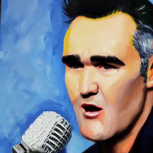 Image similar to oil painting of the singer Morrissey, highly detailed, 8k, cinematic,