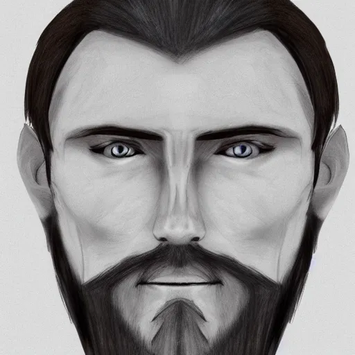 Prompt: sketch of a caucasian face, medium long brown hair, bad skin, short beard, skinny, blue eyes, smiling, ultrarealistic