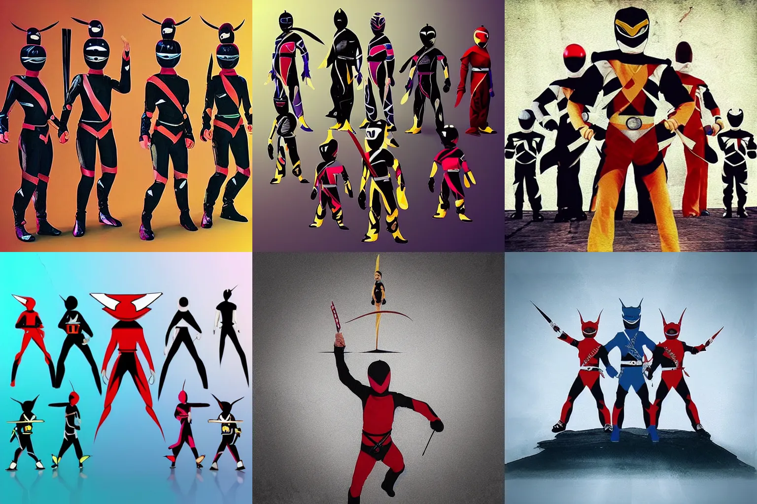 Prompt: “a ninja baby on stilts fighting a whole team of Power Rangers. Cinematic. Digital art.”